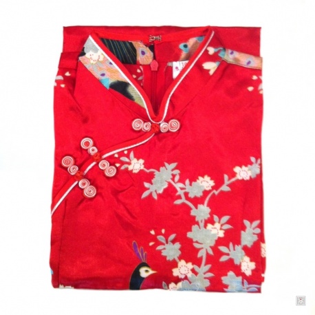 Robe enfant imprimé FLEURS & PAON rouge