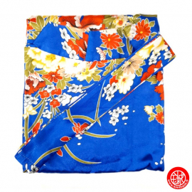 Kimono long satiné imprimé GRANdES FLEURS bleu roi (120cm)