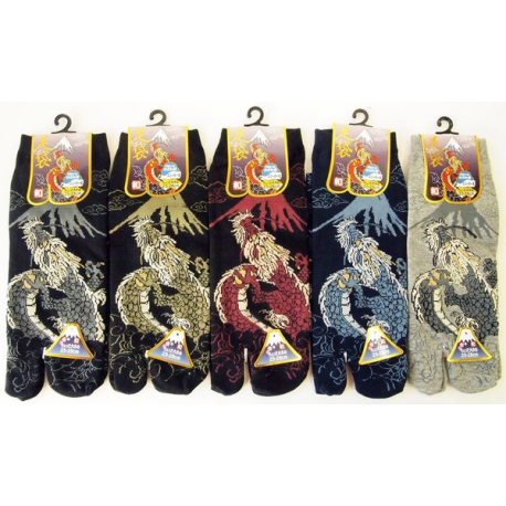 Tabi Socks L - Soquettes à orteil japonaises DRAGON et FUJi (Taille extensible de 39 à 44)