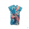 Robe enfant imprimé FLEURS & PAON bleu turquoise