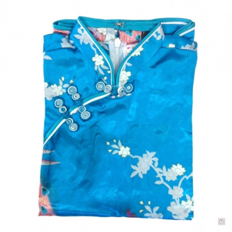 Robe enfant imprimé FLEURS & PAON bleu turquoise