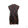 Robe chinoise (qipao 旗袍) courte manches courtes NOiRE motif 3 AMiS ROUGE (50% soie & 50% polyester)