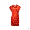 Robe chinoise (qipao 旗袍) courte manches courtes ROUGE motif 3 AMiS OR (50% soie & 50% polyester) 