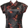 Robe chinoise (qipao 旗袍) courte manches courtes NOiRE motif 3 AMiS ROUGE (50% soie & 50% polyester)