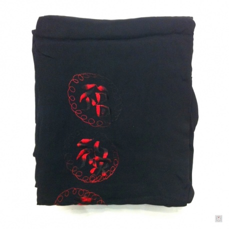 Kimono long noir brodé 3 BONhEURS et DRAGON ROUGE 100% soie (TU)